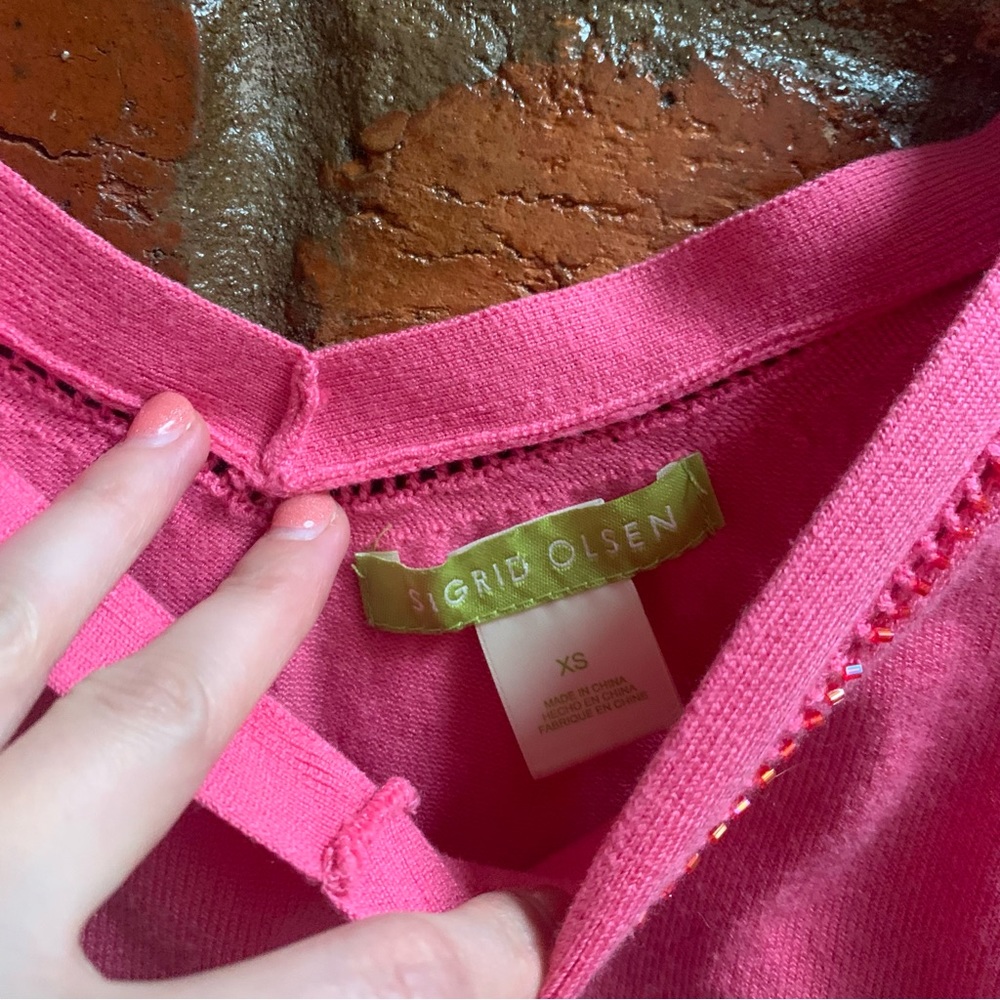 Sigrid Olsen Pink Sequined Knit Top - Picture 4 of 5